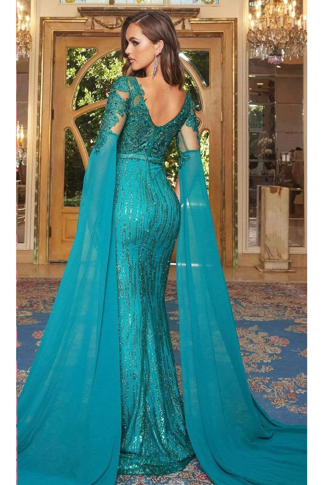 Portia and Scarlett PS22168 -long- Bat Sleeved Embellished Mermaid Gown for a Unique Silhouette