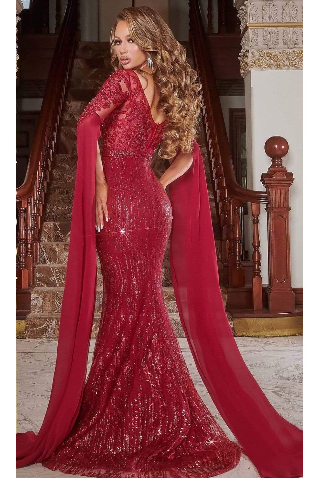 Portia and Scarlett PS22168 -long- Bat Sleeved Embellished Mermaid Gown for a Unique Silhouette