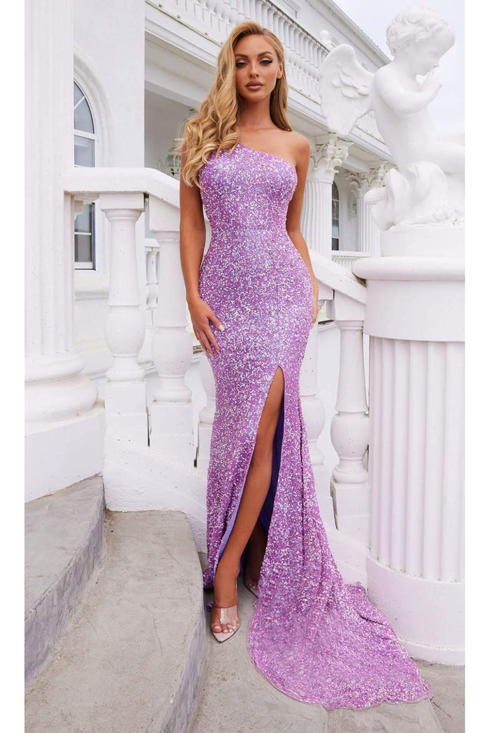 Portia and Scarlett PS22441C -long- Asymmetrical Sequin Gown for a Modern Twist