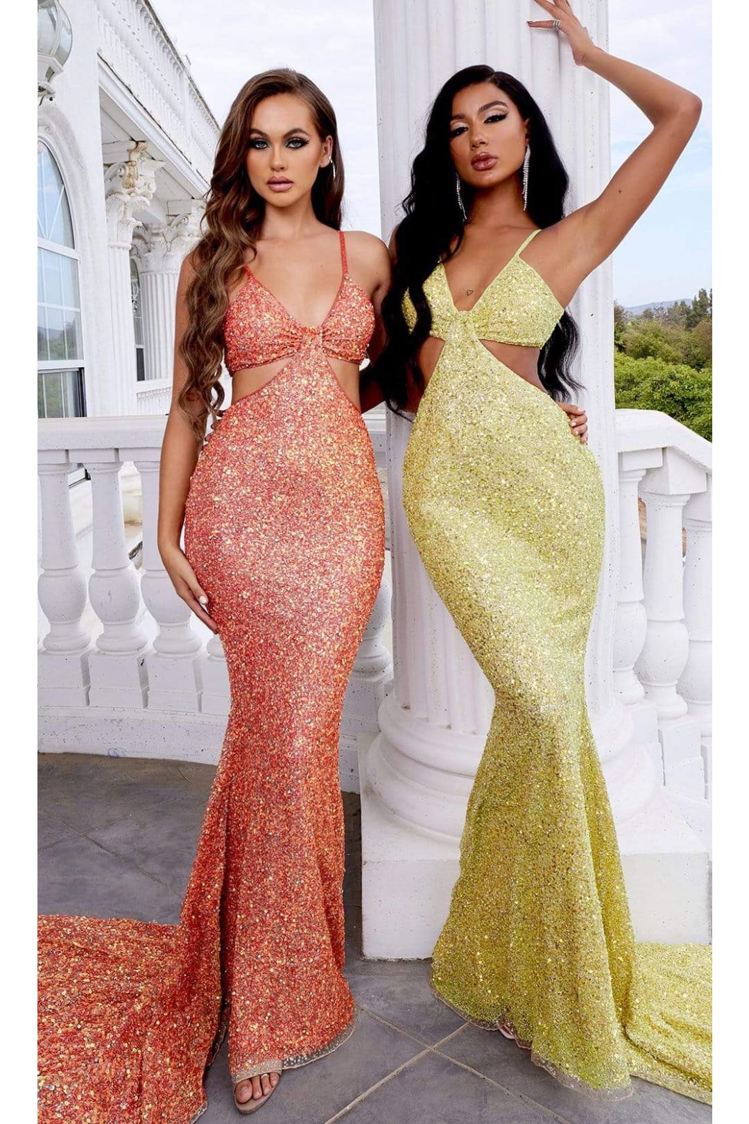 Portia and Scarlett PS22442C -long- Spaghetti Strap Cutout Sequin Gown for a Chic Look