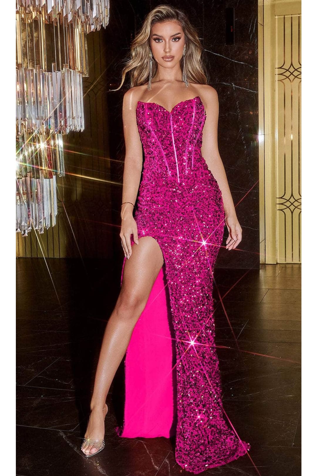 Portia and Scarlett PS22510 -long- Strapless Embellished Prom Dress for Classic Glamour