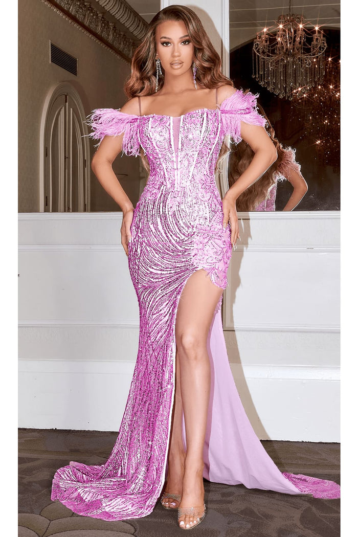 Portia and Scarlett PS22523 Long Feather Sexy Beaded Formal Prom Dress