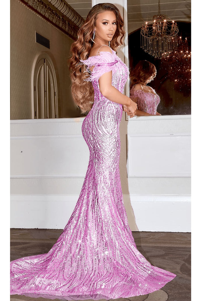 Portia and Scarlett PS22523 Long Feather Sexy Beaded Formal Prom Dress
