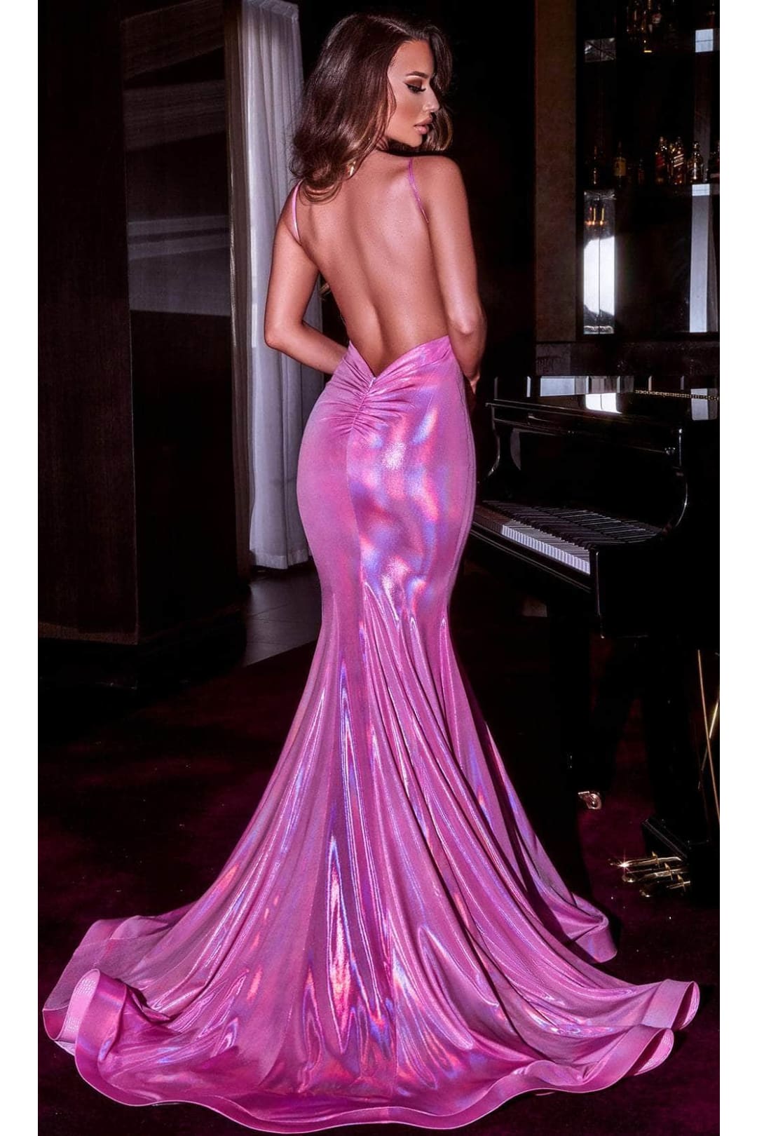 Portia and Scarlett PS22528 -long- Backless Metallic Evening Dress