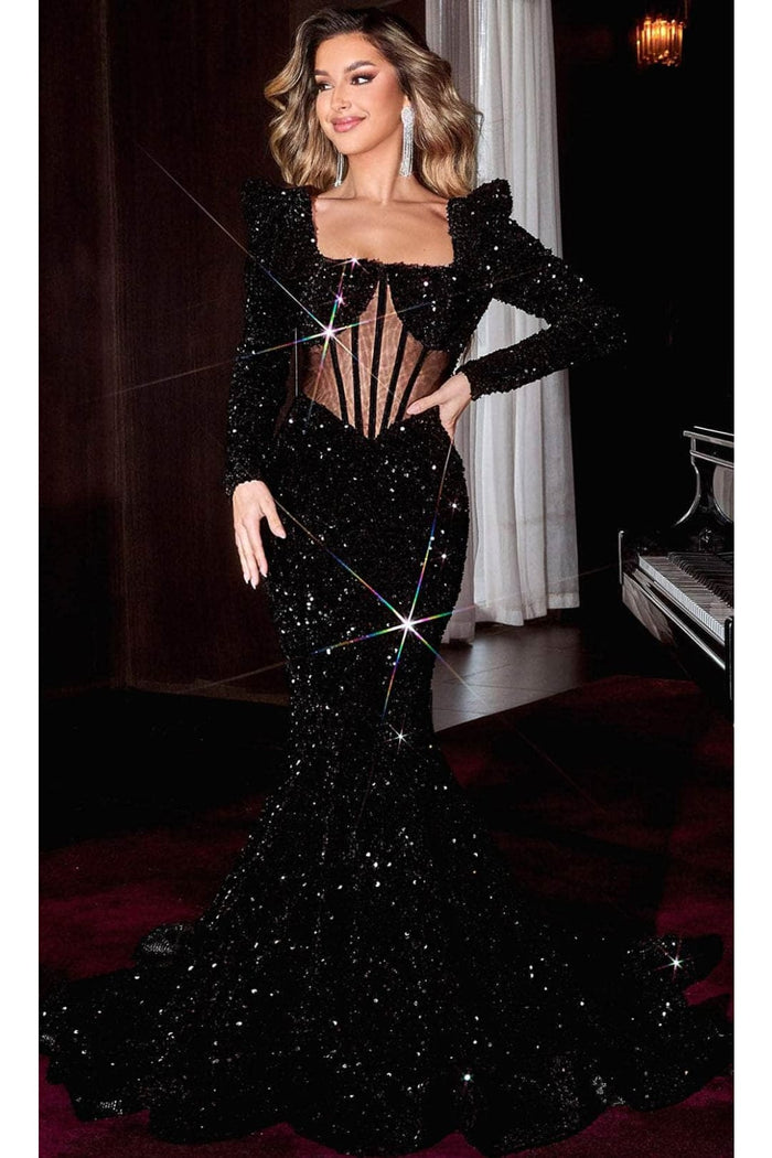 Portia and Scarlett PS22556 -long- Evening Gown with a Square Sheer Corset Design