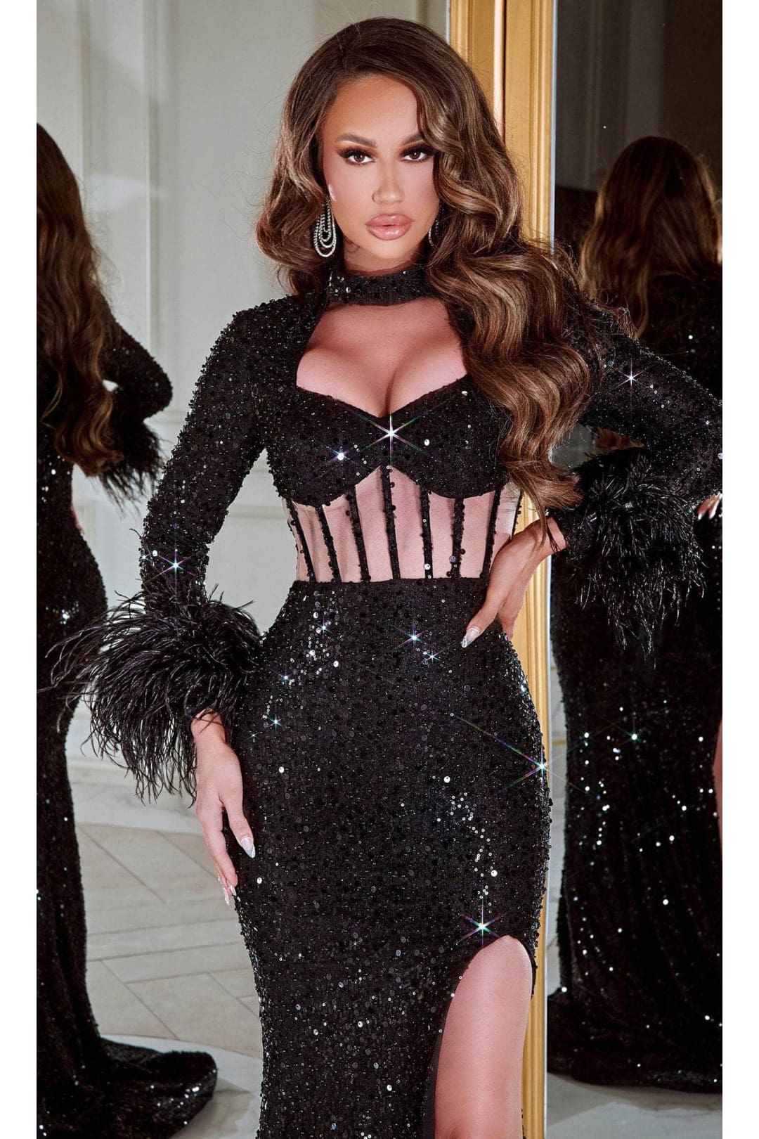 Portia and Scarlett PS23028 - long-Corset Cutout Sequin Evening Gown