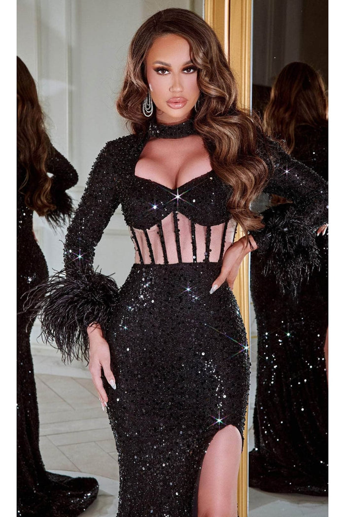 Portia and Scarlett PS23028 - long-Corset Cutout Sequin Evening Gown