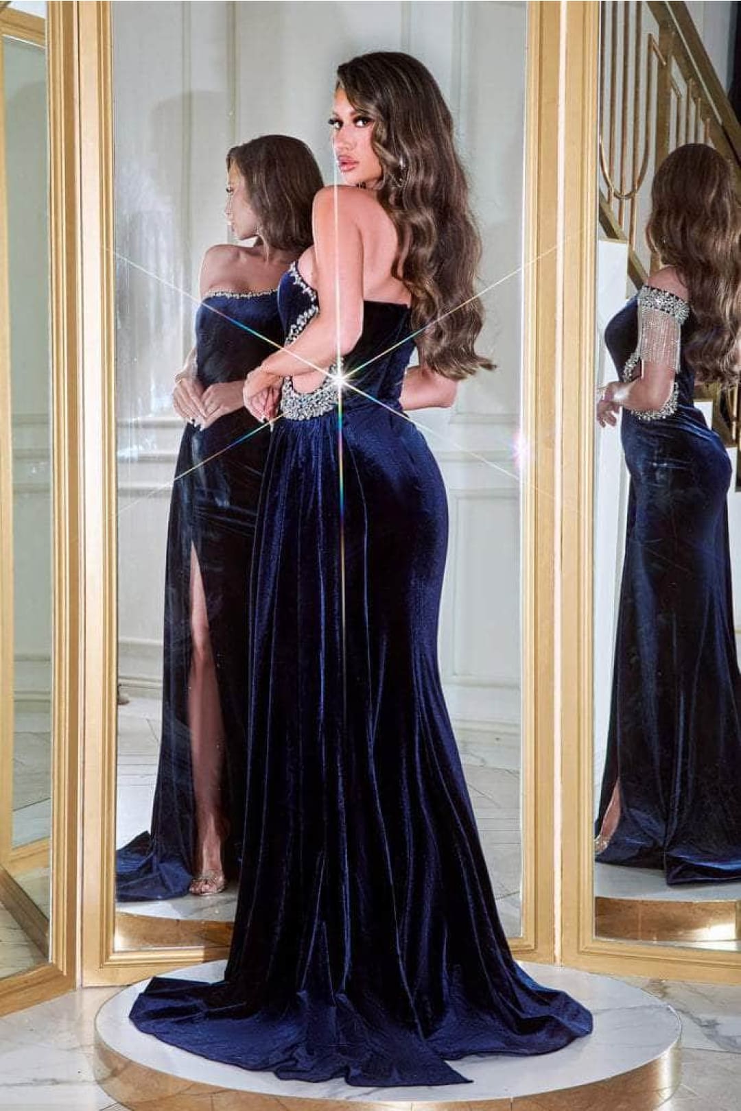 Portia and Scarlett PS23030 long Bejeweled Velvet Evening Gown for Luxe Style