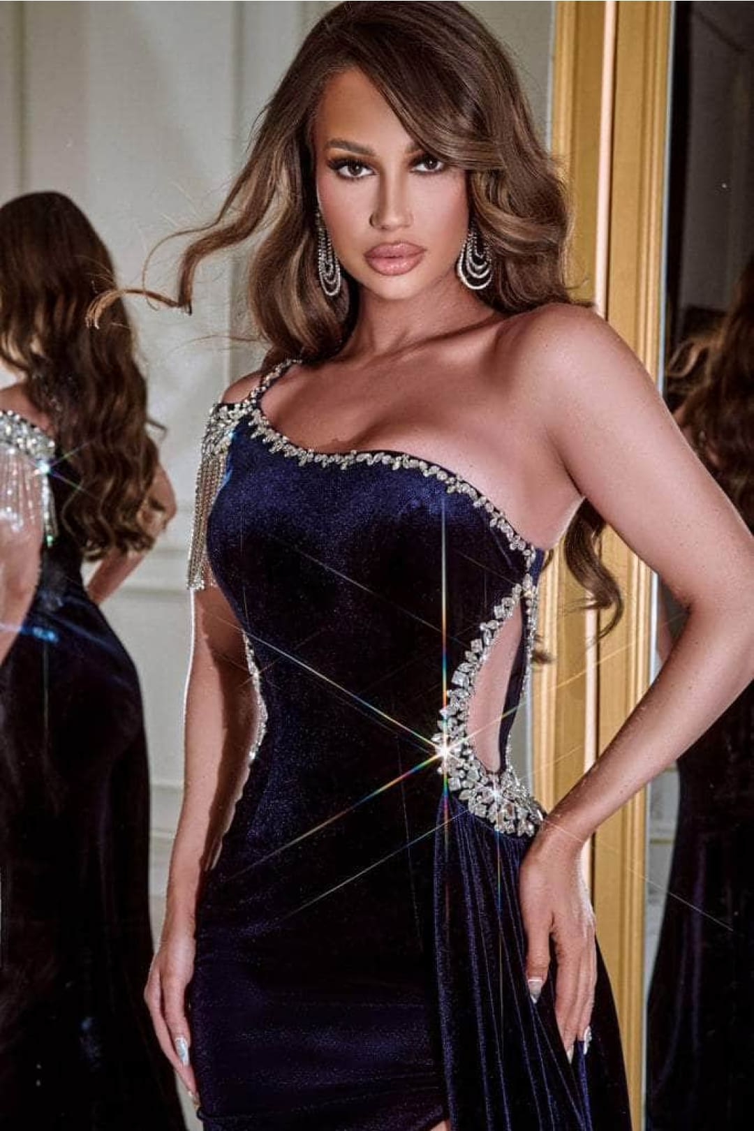 Portia and Scarlett PS23030 long Bejeweled Velvet Evening Gown for Luxe Style