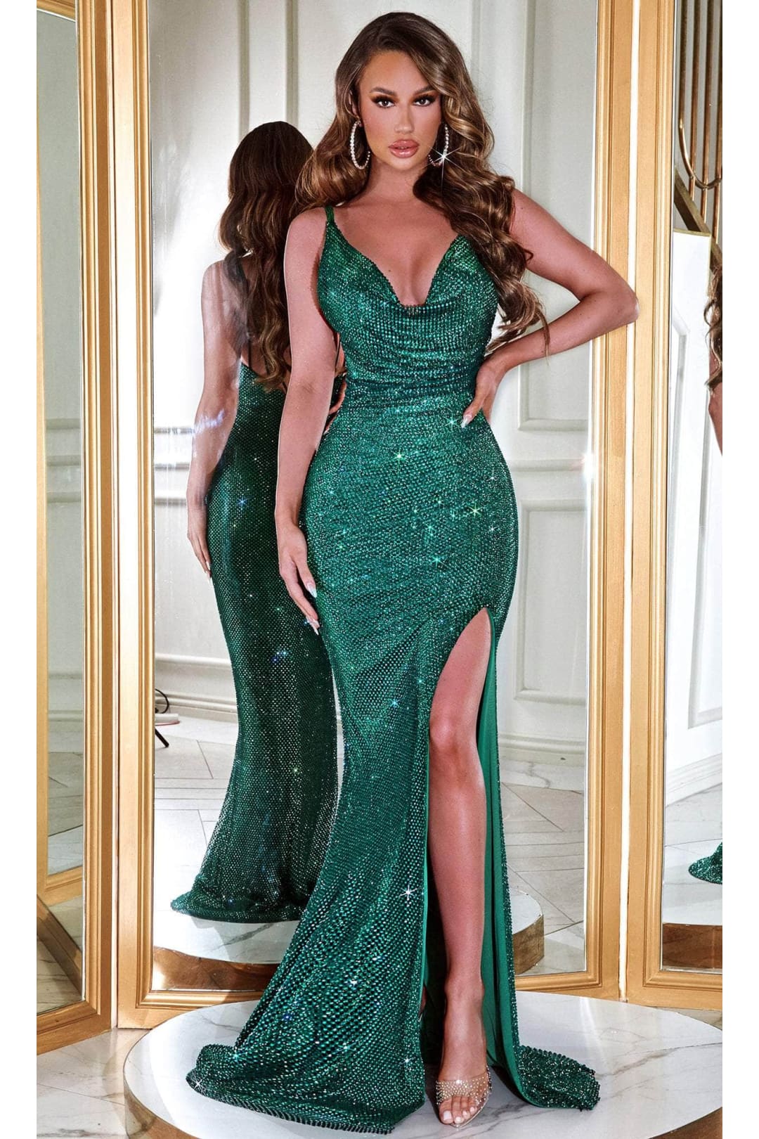 Portia and Scarlett PS23254 - long-Sequined Prom Gown with Cowl Neck