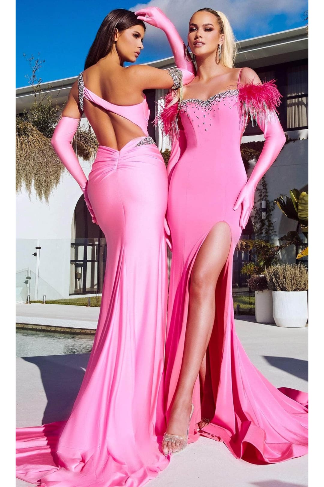 Portia and Scarlett PS23467 - Classic Prom Gown with Jeweled High Slit for a Dramatic Effect
