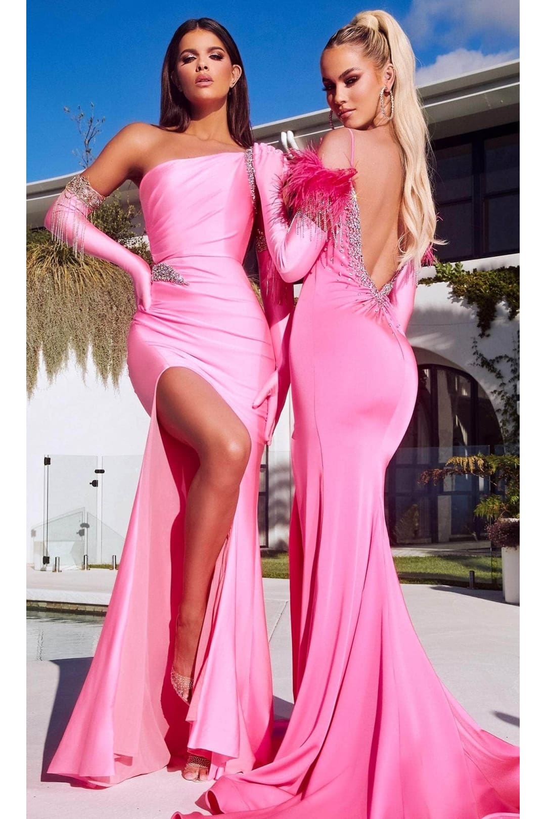 Portia and Scarlett PS23467 - Classic Prom Gown with Jeweled High Slit for a Dramatic Effect
