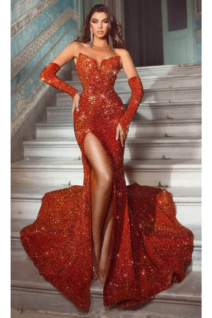 Portia and Scarlett PS23521 -long- Sequined Mermaid Prom Dress with Slit
