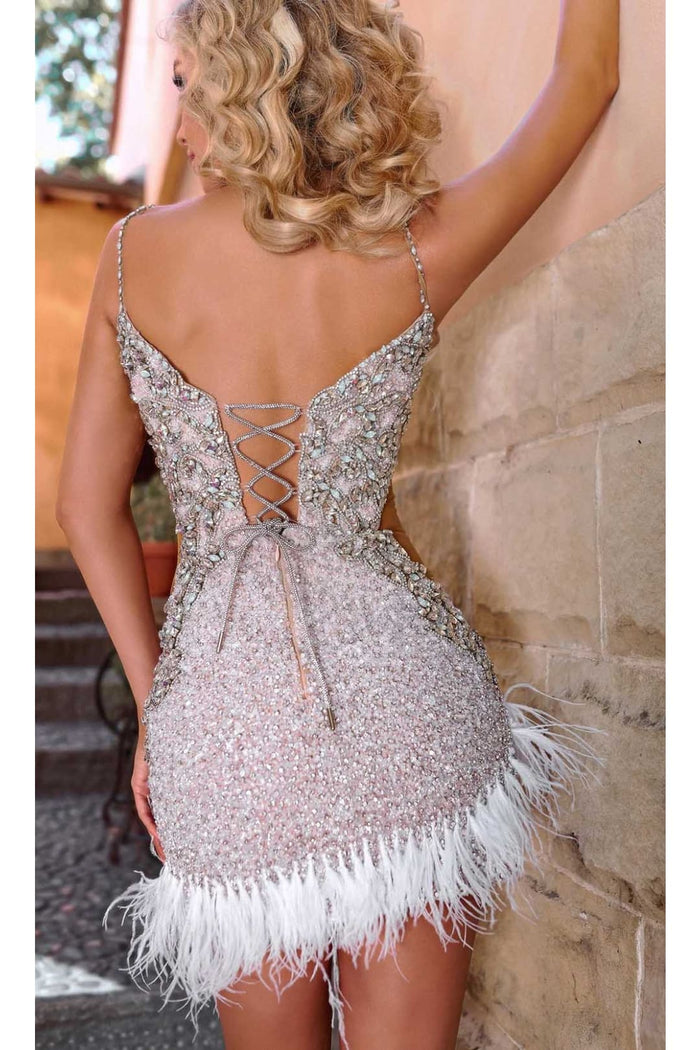 Portia and Scarlett PS23555C - short-Plunging Beaded Homecoming Dress
