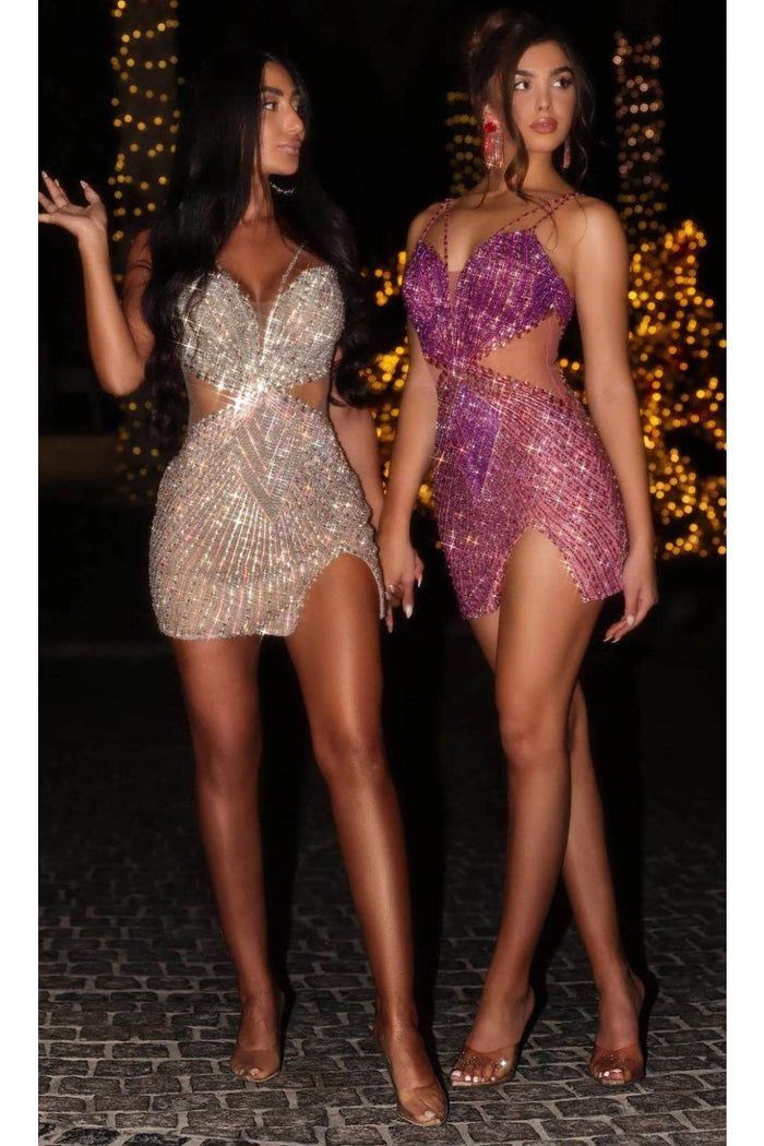 Portia and Scarlett PS23730C -Short- Beaded Cutout Homecoming Dress