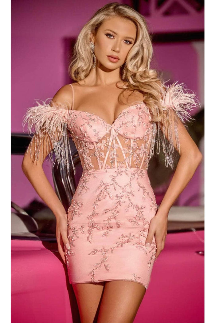 Portia and Scarlett PS24021 -short- Cold Shoulder Cocktail Dress with Beading