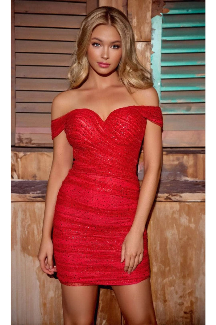 Portia and Scarlett PS24036 -short- Shirred Off-Shoulder Cocktail Dress