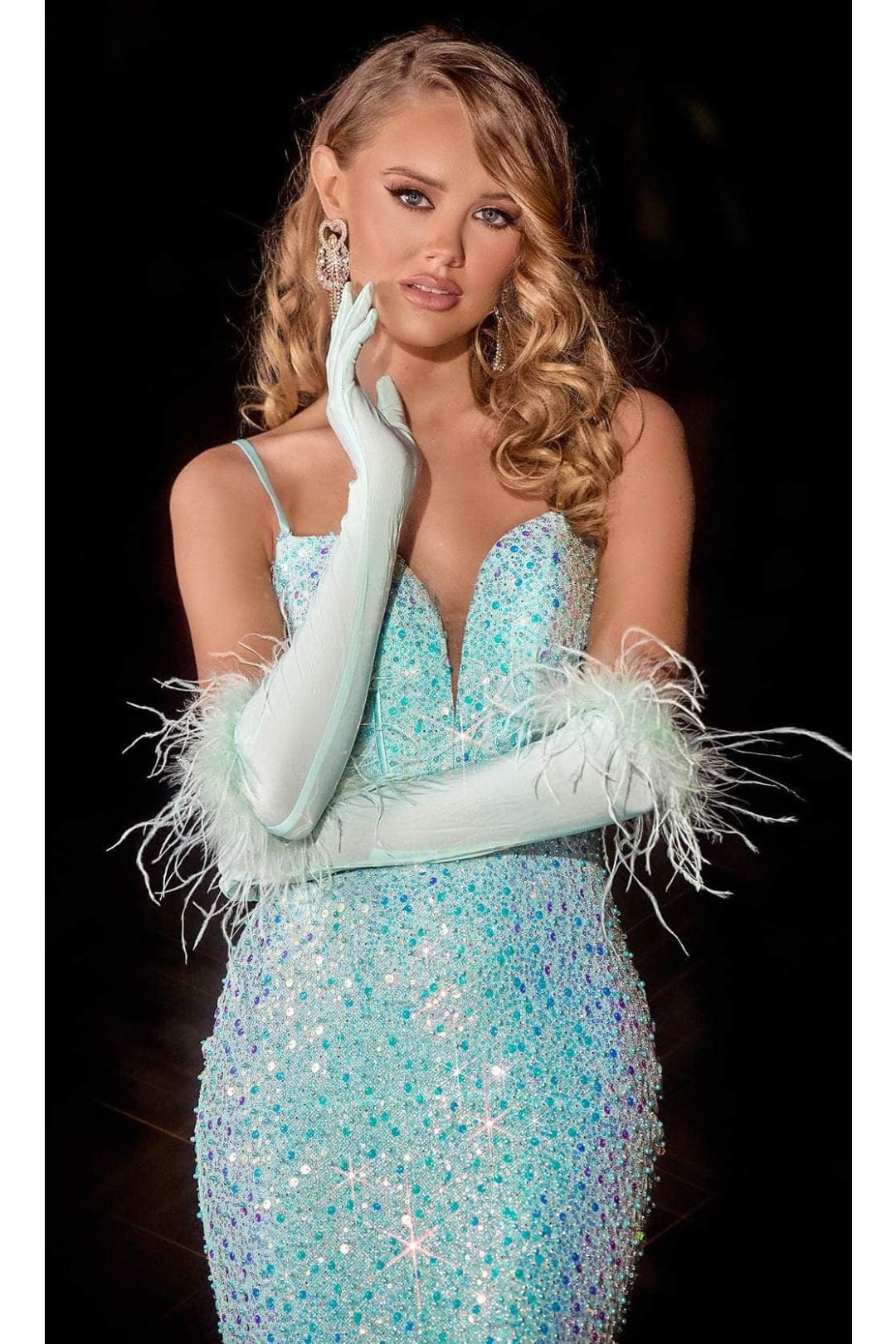 Portia and Scarlett PS24037 -long- Trumpet Prom Dress with Feather Details