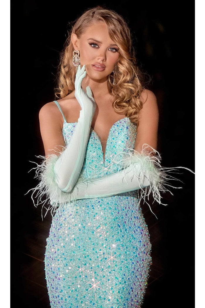 Portia and Scarlett PS24037 -long- Trumpet Prom Dress with Feather Details