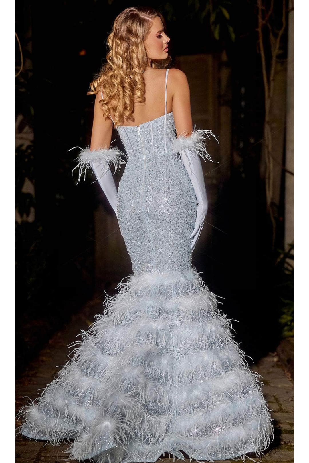 Portia and Scarlett PS24037 -long- Trumpet Prom Dress with Feather Details