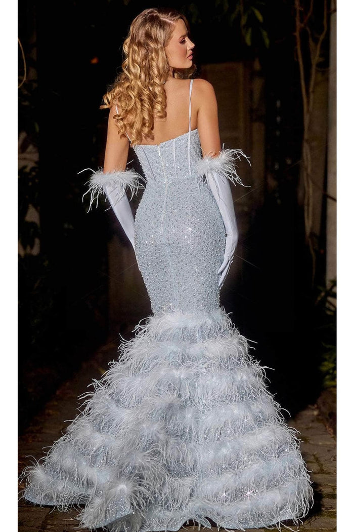 Portia and Scarlett PS24037 -long- Trumpet Prom Dress with Feather Details