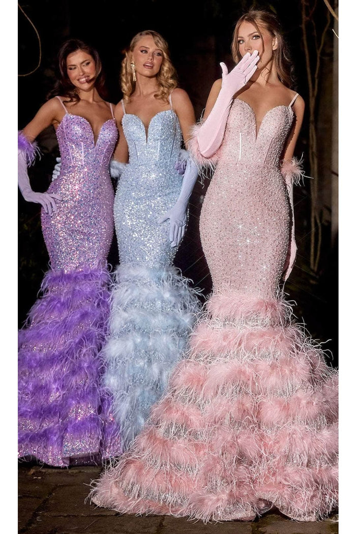 Portia and Scarlett PS24037 -long- Trumpet Prom Dress with Feather Details