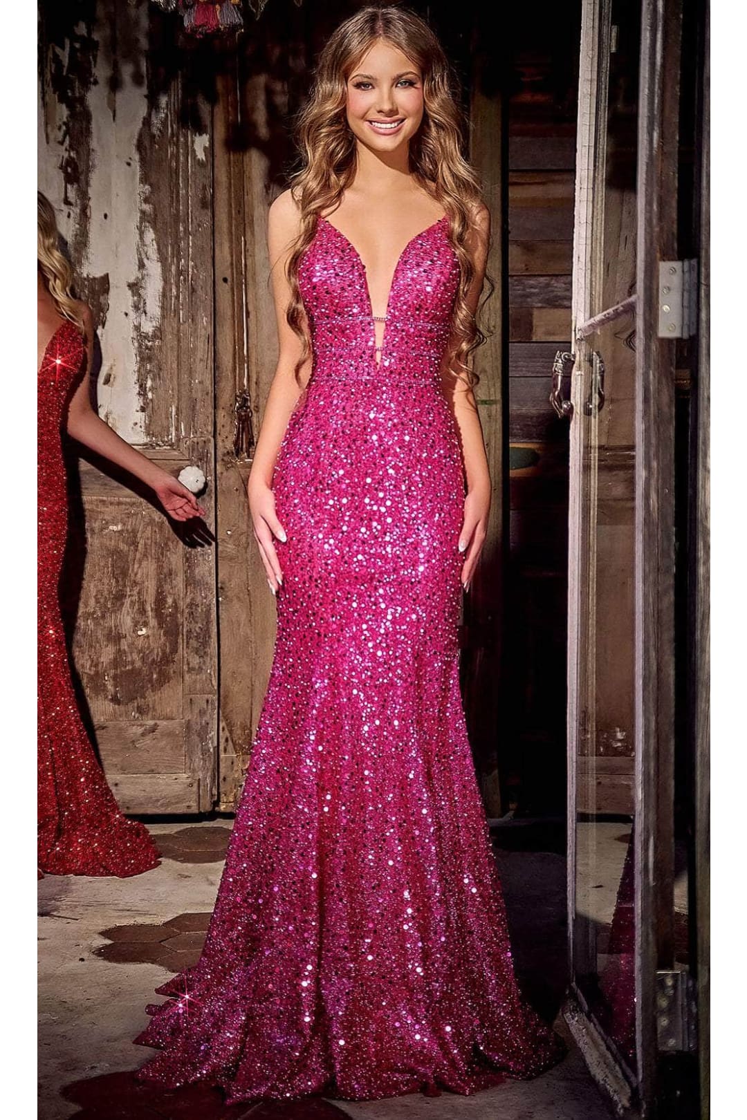 Portia and Scarlett PS24041 -long- Sequin Plunge Prom Dress
