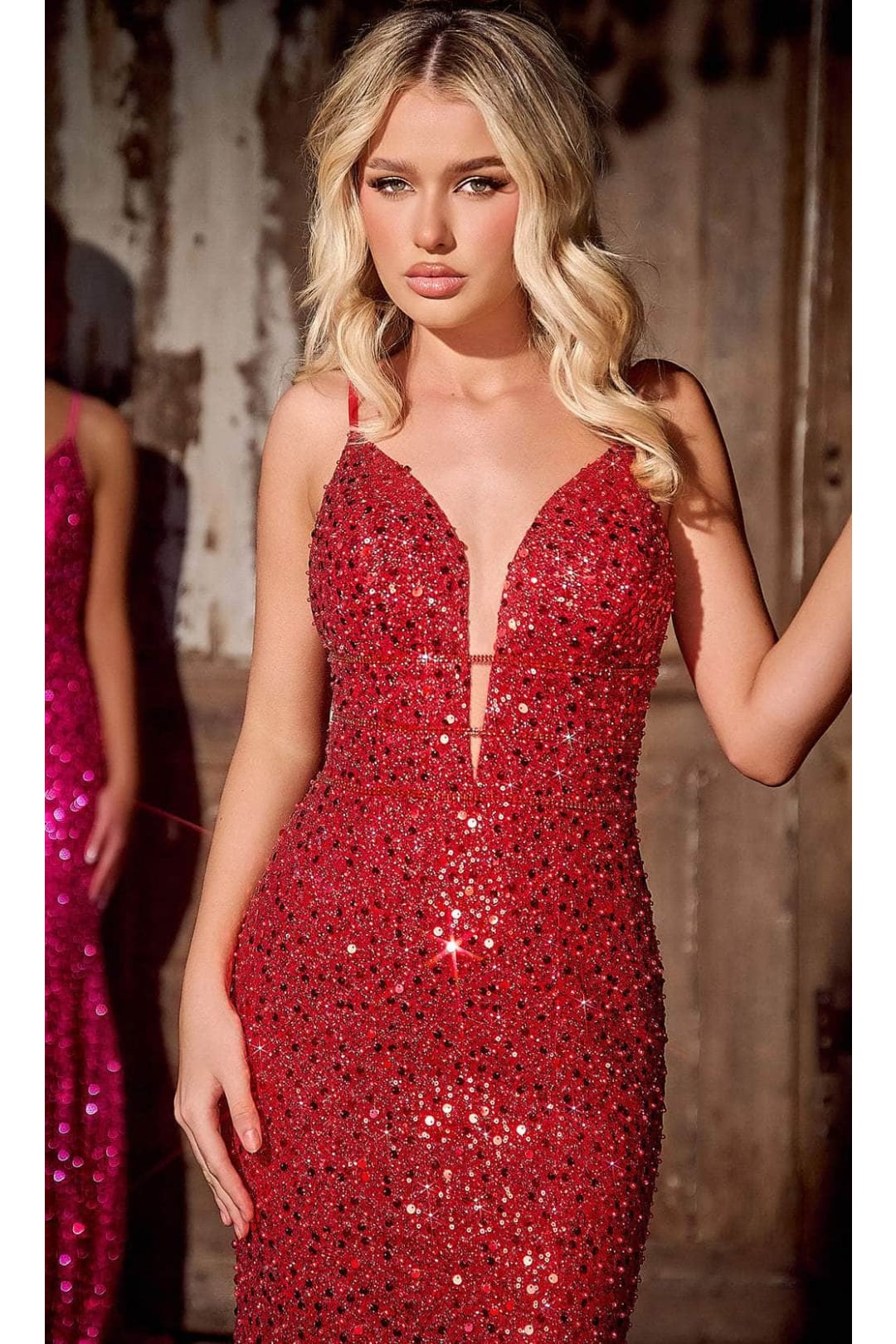Portia and Scarlett PS24041 -long- Sequin Plunge Prom Dress
