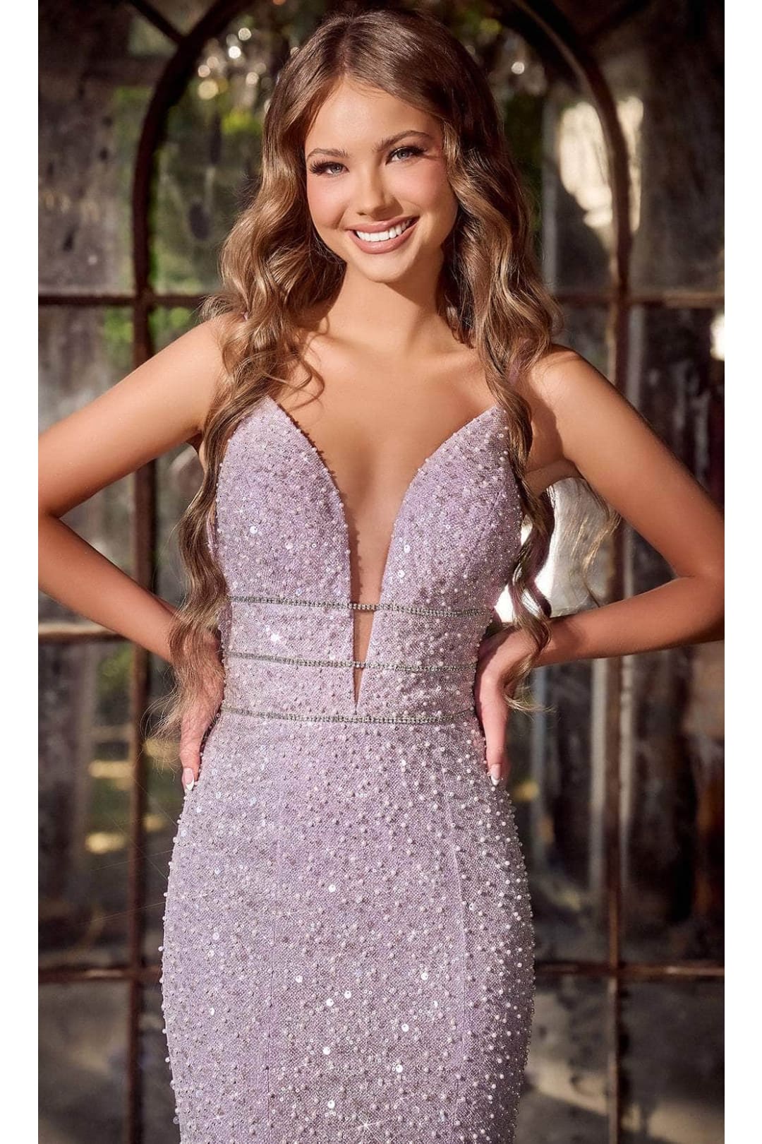 Portia and Scarlett PS24041 -long- Sequin Plunge Prom Dress