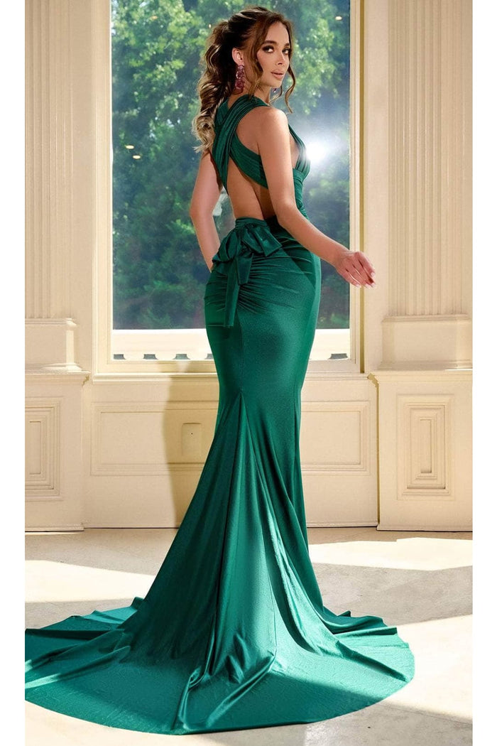 Portia and Scarlett PS24053X -long- Ruched Prom Dress with Plunging Neckline