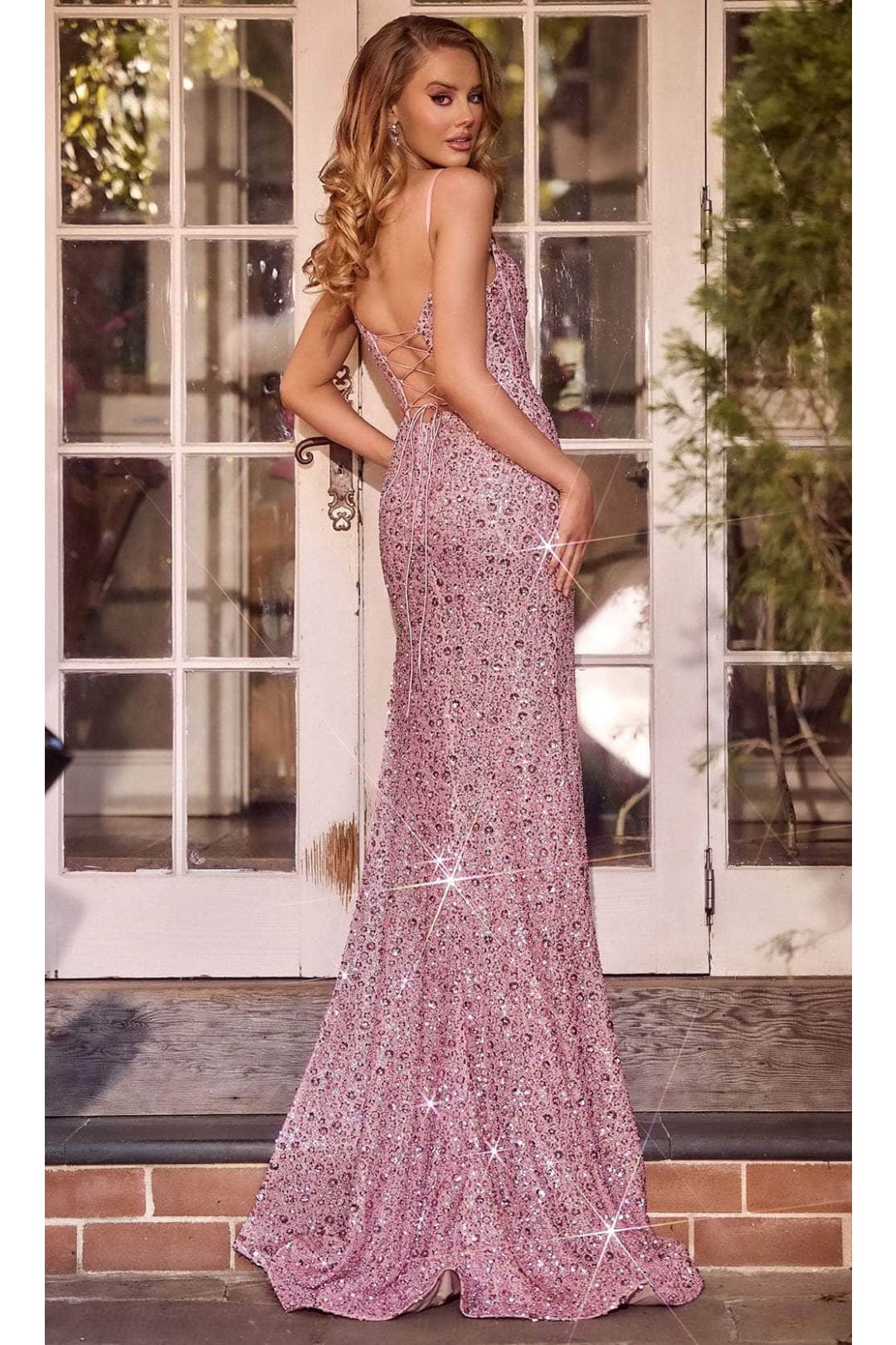 Portia and Scarlett PS24057 -long- Lace-Up Sequin Prom Dress