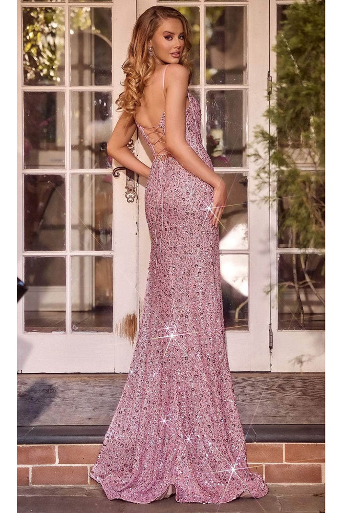 Portia and Scarlett PS24057 -long- Lace-Up Sequin Prom Dress