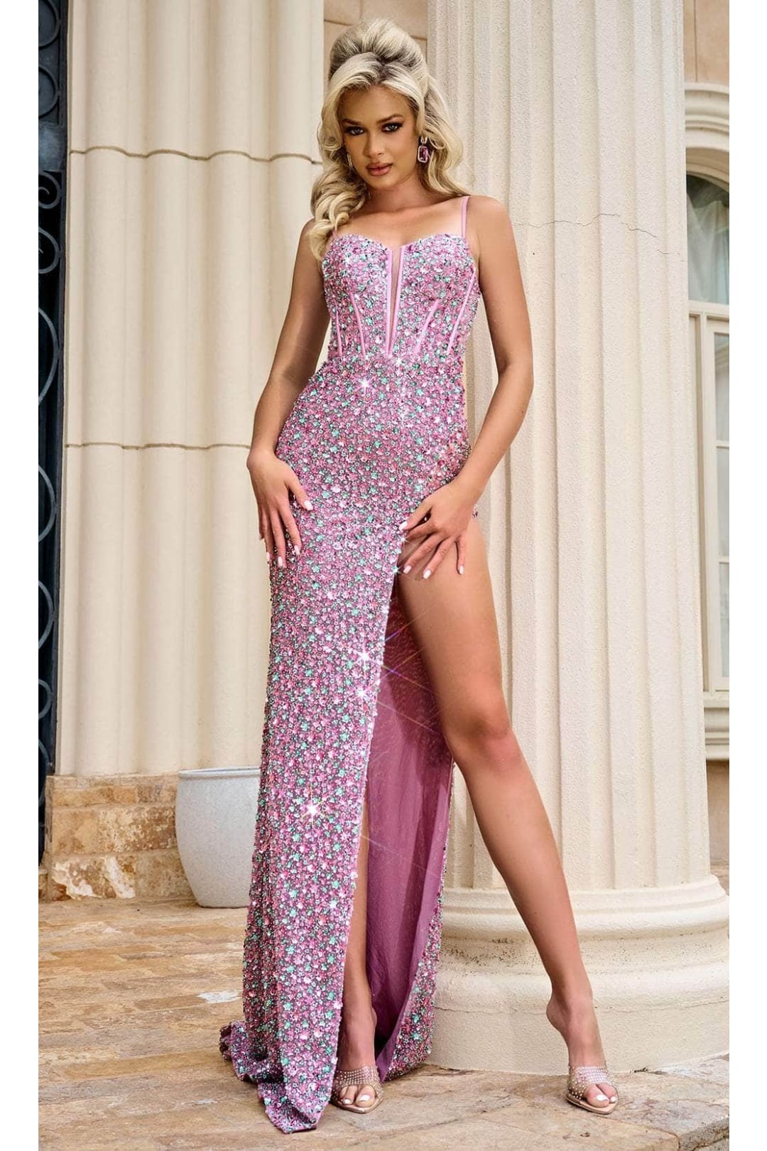 Portia and Scarlett PS24057 -long- Lace-Up Sequin Prom Dress