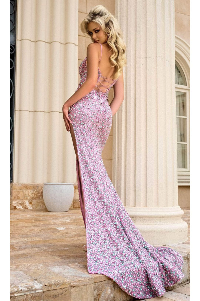 Portia and Scarlett PS24057 -long- Lace-Up Sequin Prom Dress