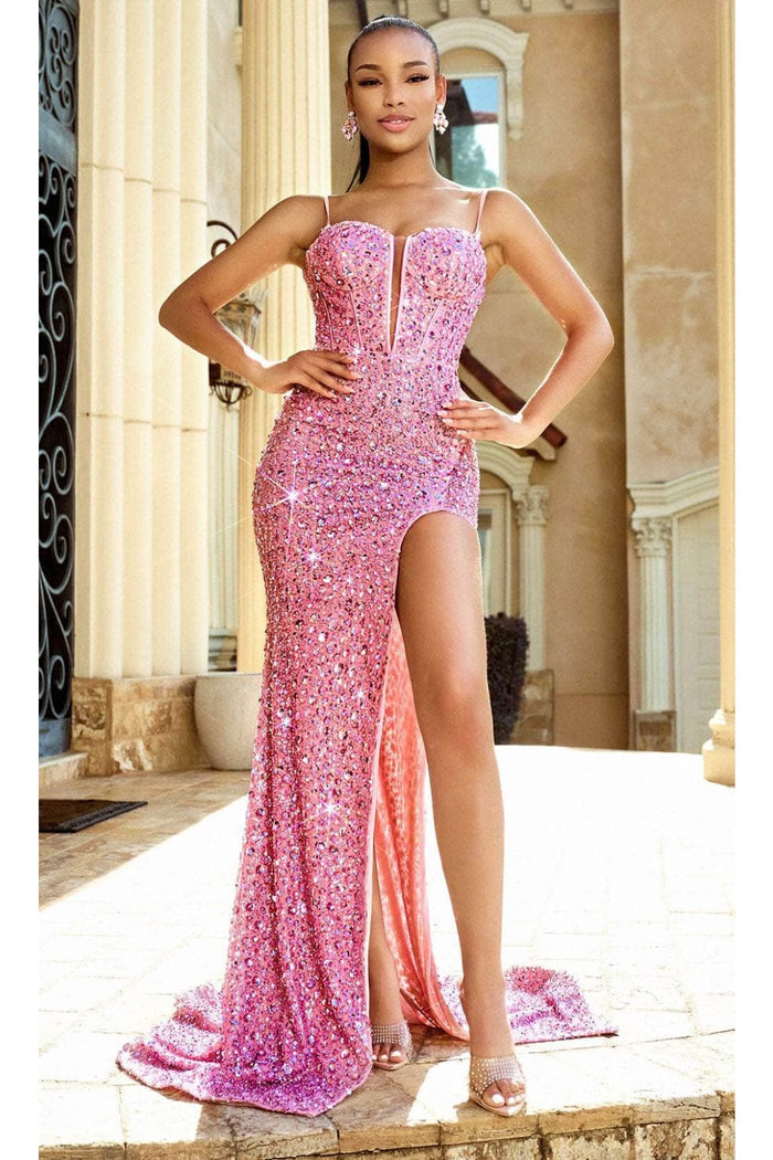 Portia and Scarlett PS24057 -long- Lace-Up Sequin Prom Dress
