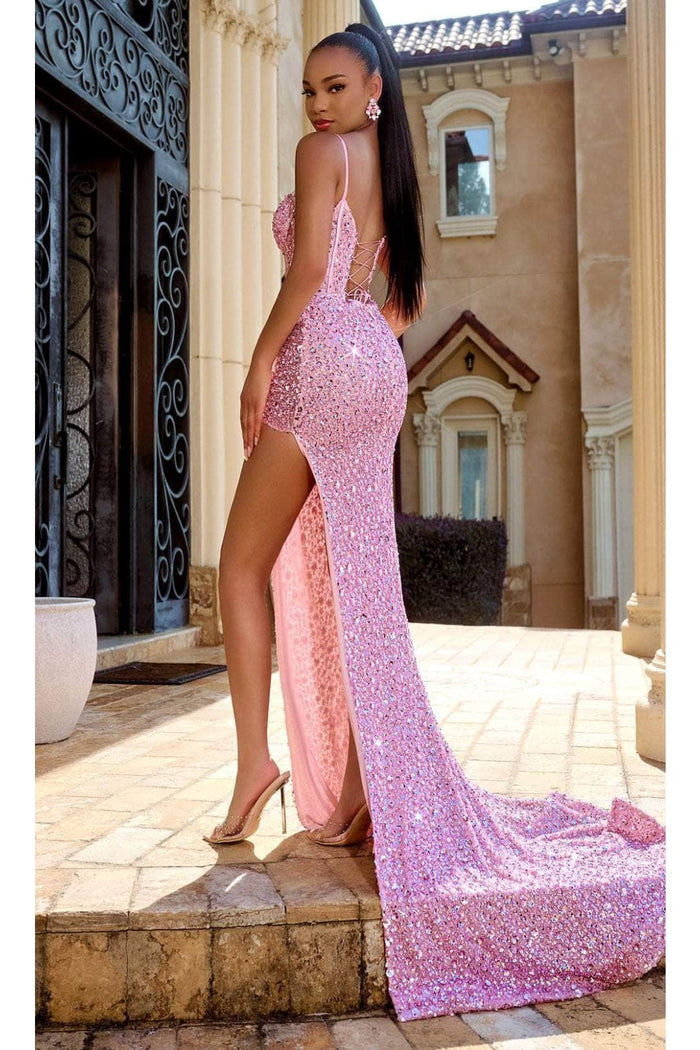 Portia and Scarlett PS24057 -long- Lace-Up Sequin Prom Dress