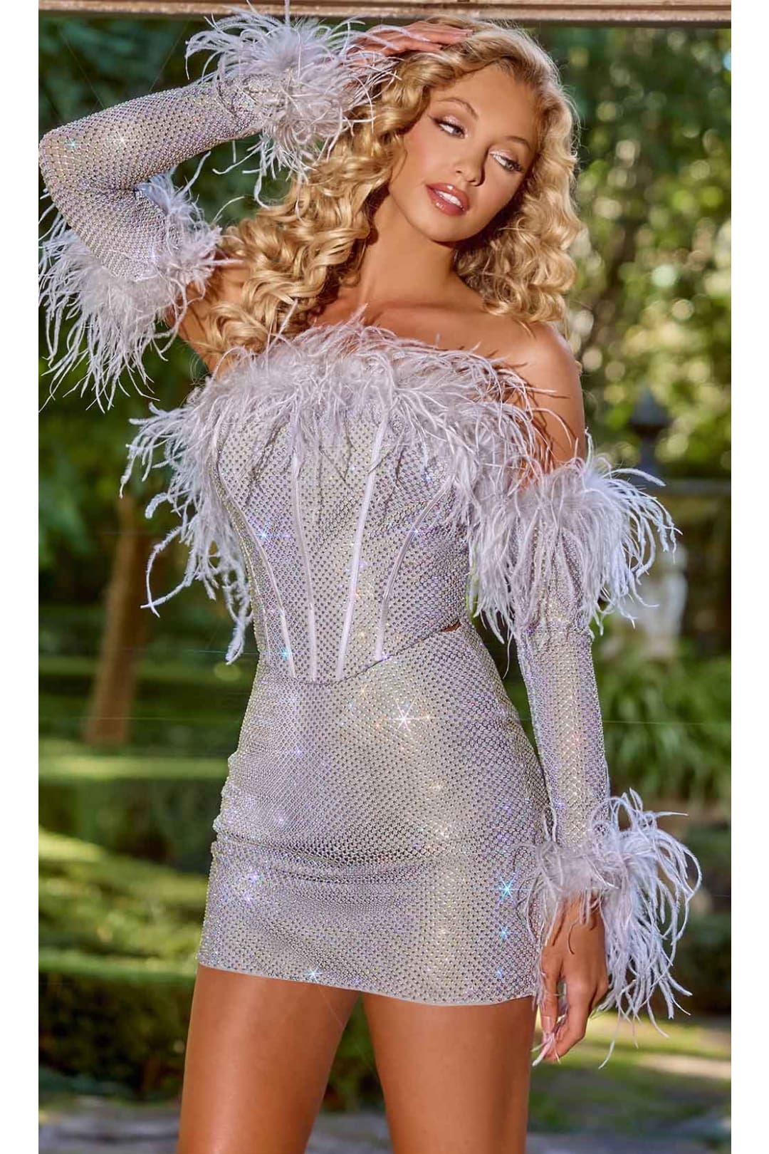Portia and Scarlett PS24191 -short- Strapless Cocktail Dress with Feather Details for a Luxe Look