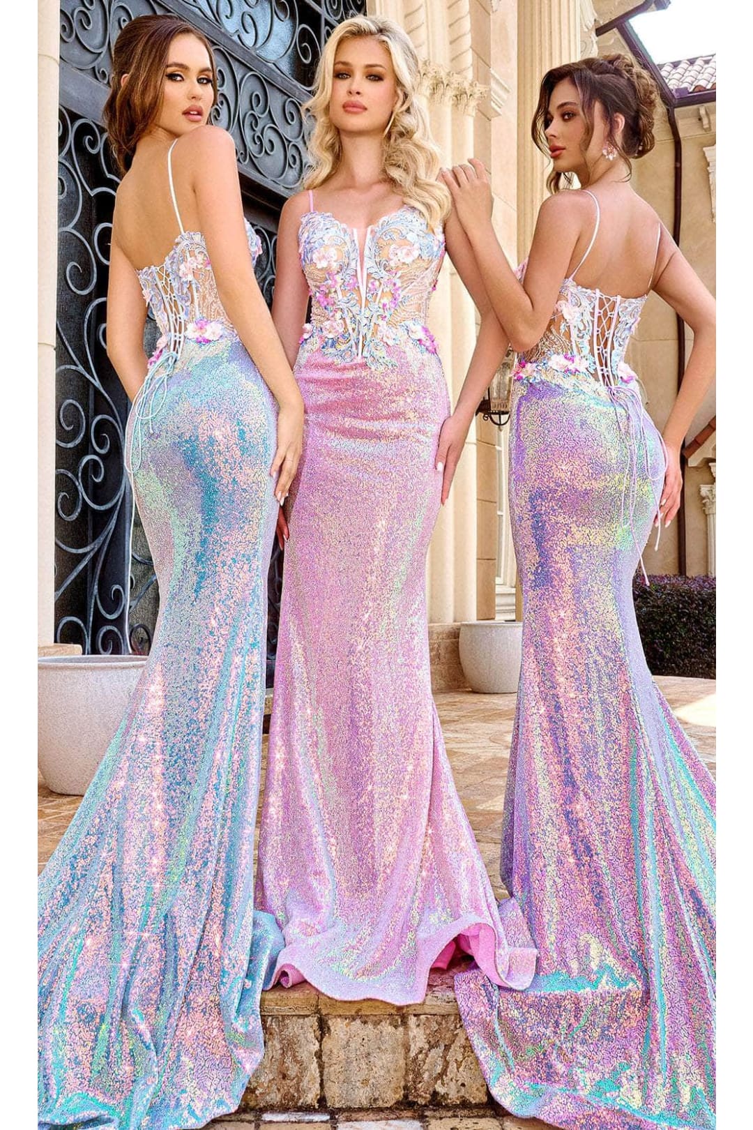 Portia and Scarlett PS24244 -long- Sheer Prom Dress with Embroidery