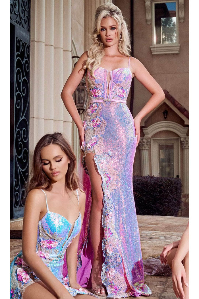 Portia and Scarlett PS24246 - long- Corset Prom Dress with Floral Ornaments