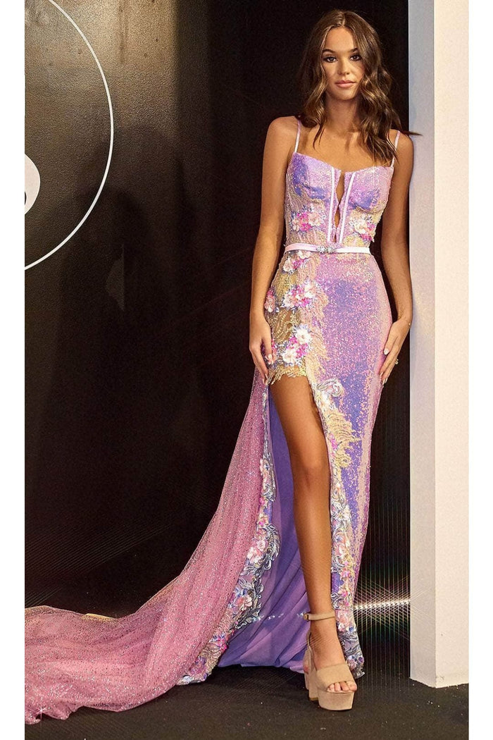 Portia and Scarlett PS24246 - long- Corset Prom Dress with Floral Ornaments
