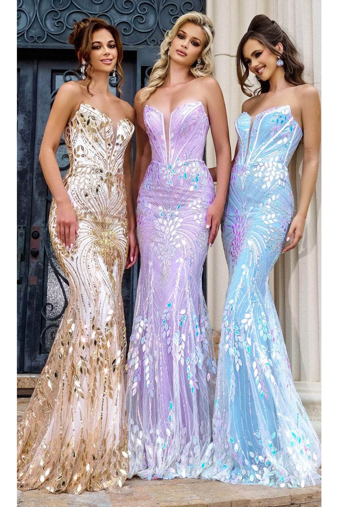 Portia and Scarlett PS24316 -long- Strapless Prom Gown with Corset Bodice