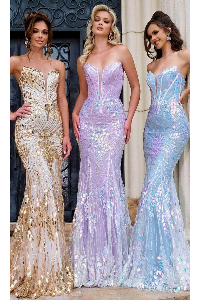 Portia and Scarlett PS24316 -long- Strapless Prom Gown with Corset Bodice