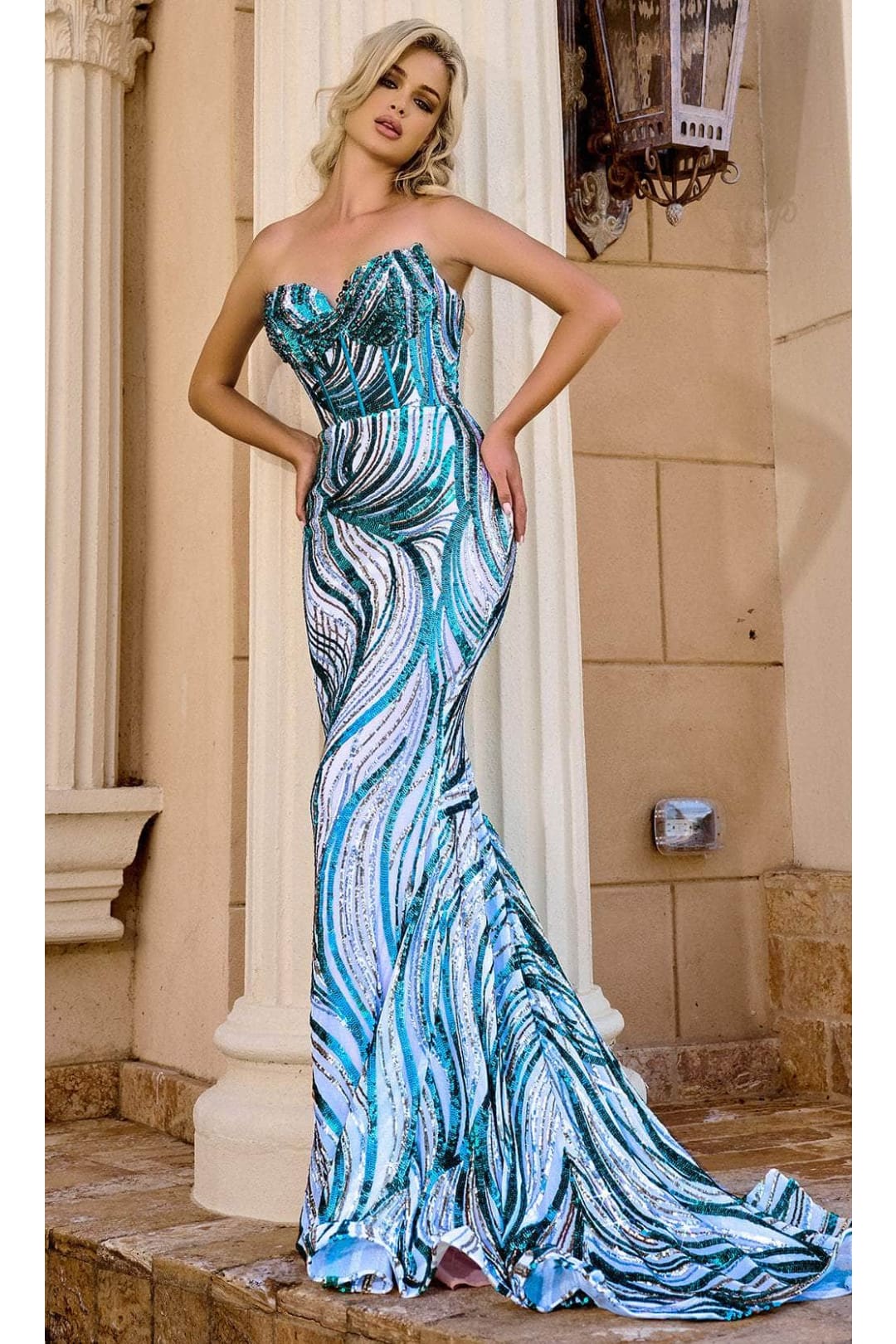 Portia and Scarlett PS24341 -long-  Sweetheart Prom Gown Fully Covered in Sequins