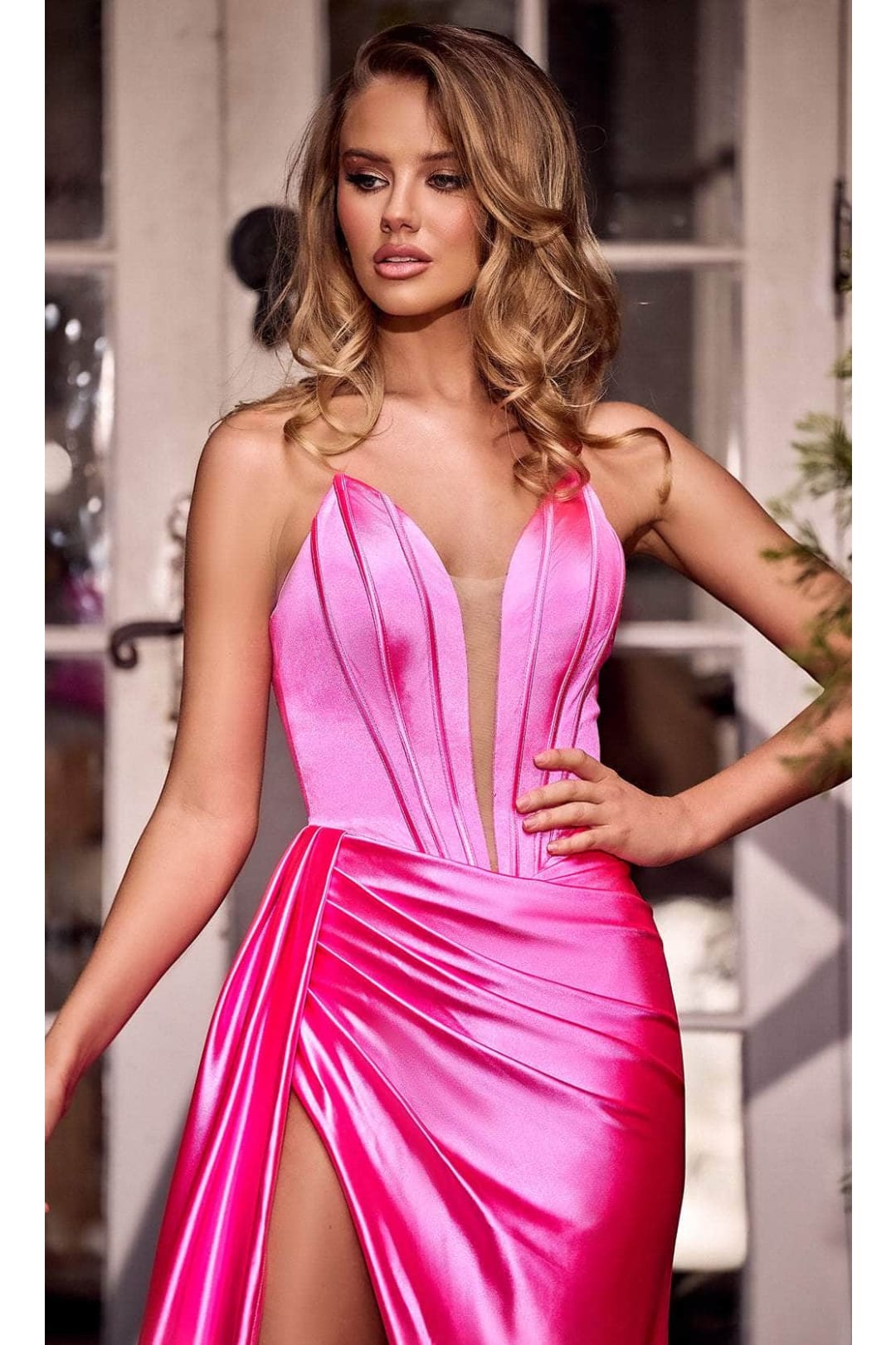 Portia and Scarlett PS24682 Satin Evening Gown with High Slit