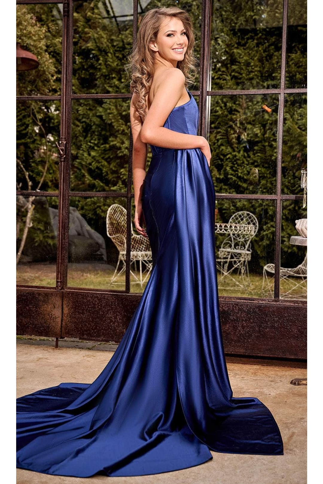 Portia and Scarlett PS24682 Satin Evening Gown with High Slit