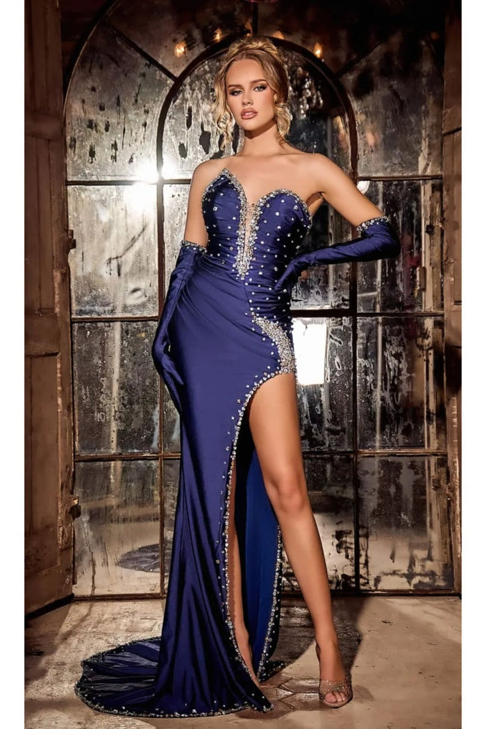 Portia and Scarlett PS24690 Ruched Crystal Beadwork Evening Gown