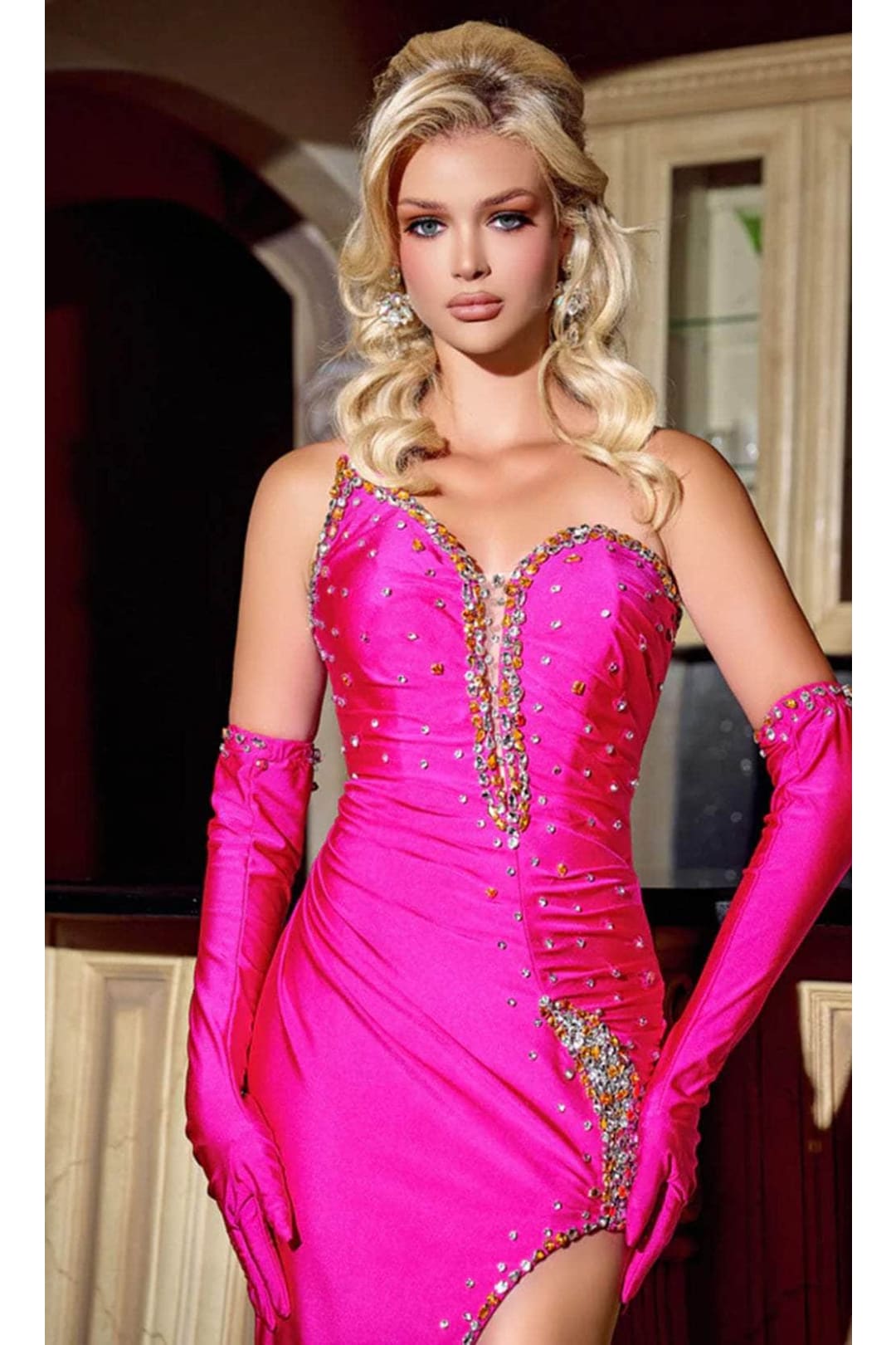 Portia and Scarlett PS24690E - long-Strapless Evening Gown with Crystal Beading