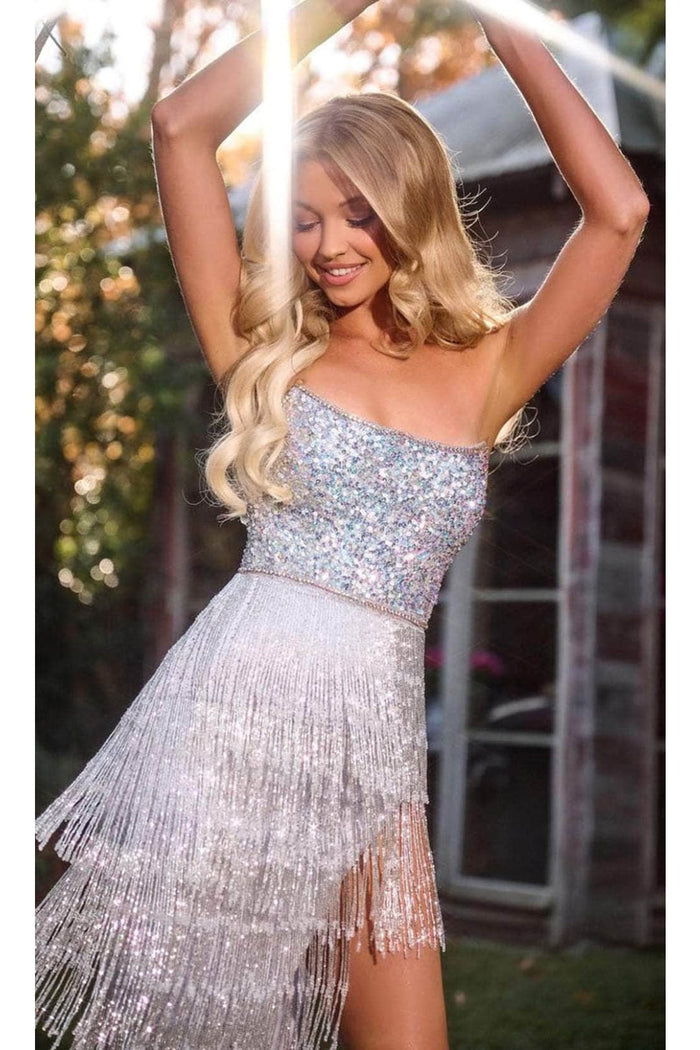 Portia and Scarlett PS24813 High Low Sequin Beaded Fringe Prom Dress