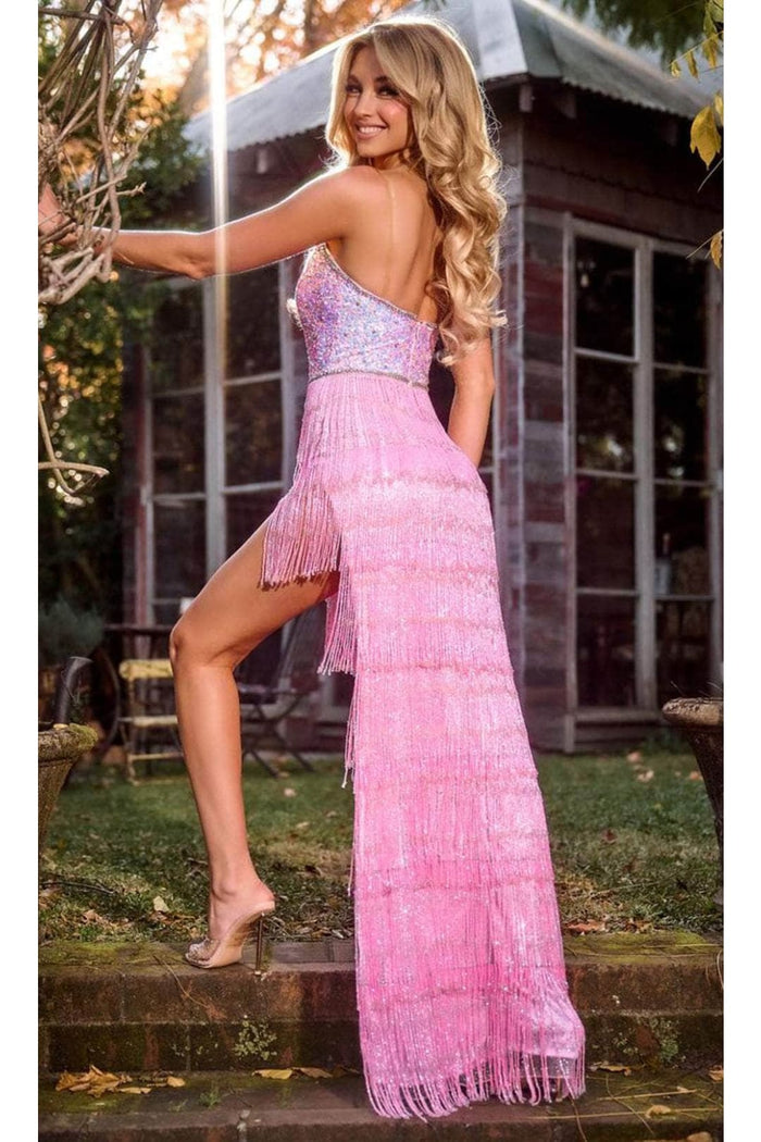 Portia and Scarlett PS24813 High Low Sequin Beaded Fringe Prom Dress
