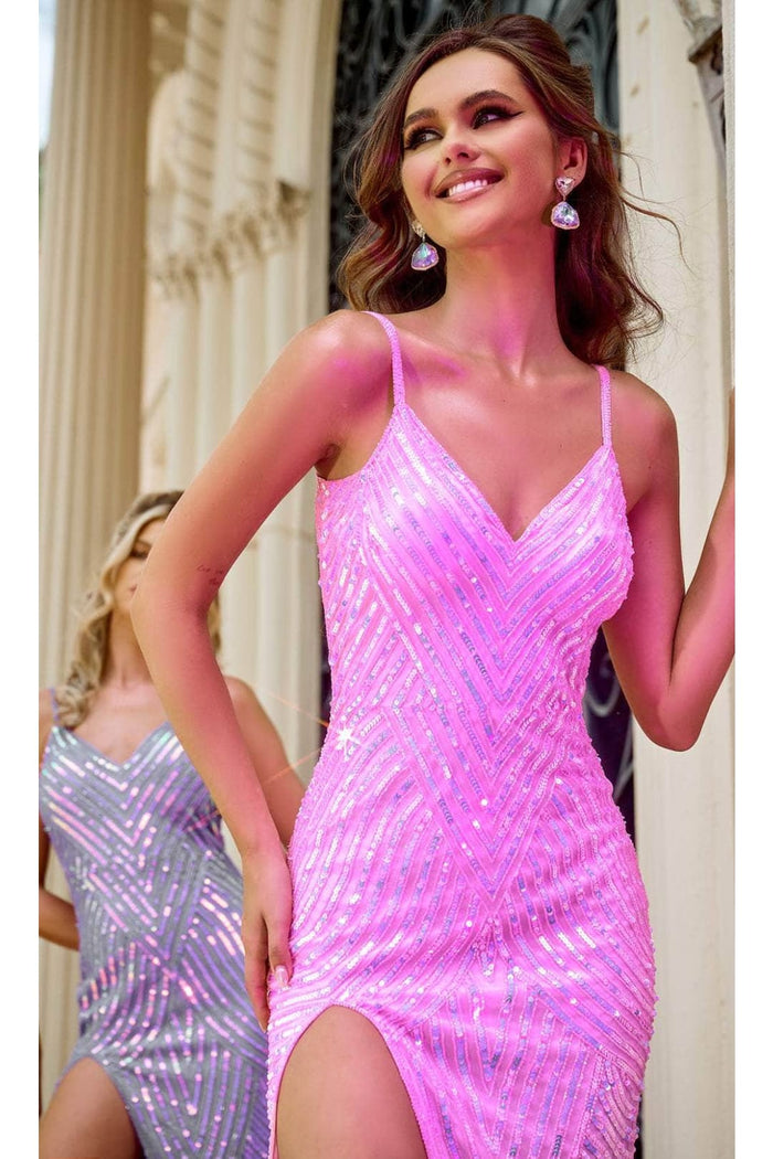 Portia and Scarlett PS24816X -long- Prom Dress with Chevron Motif